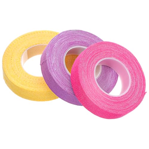 3 Rolls Thimble Tape for Hand Sewing, Self-Adhesive Cotton Bandage Wrap Finger Protector, Breathable Knitting Thimble Craft Tape for Quilting, Embroidery DIY Crafts (Yellow, Purple, Purple Red)