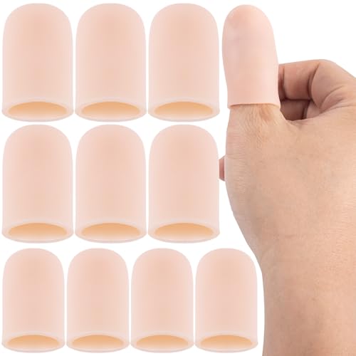 Pndeyo 10pcs Gel Finger Cots, Silicone Thumb Fingertip Protector, Reusable Finger Support Covers Gloves for Trigger Finger Cracking Arthritis