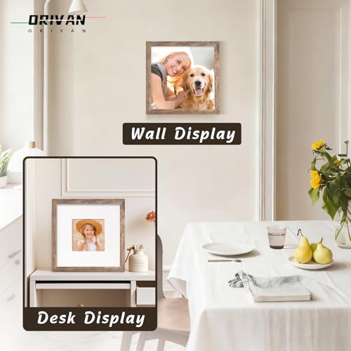 8x8 Picture Frame Wood Fits Square Photo 4x4 with Mat Vintage Brown - color: Brown, size: 8x8