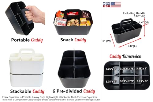 2 Pack Small 6 Compartment Multiuse Caddy Organizer with Handle Art Craft Supplies, Office, Desk, Stationery Pen Holder Stackable- Made In USA (Ivory) - color: Ivory