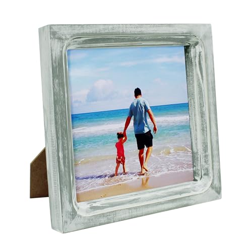 CVHOMEDECO. 6x6 Picture Frame Made of Solid Wood High Definition Glass Rustic Vintage Designs Small Photo Frame for Tabletop Display and Wall Mounting, Distress Grey - color: Distress Grey A, size: 6" X 6"