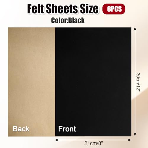 Biaungdo Black Self Adhesive Felt Sheets, 8 x 12 Inch, 6 Pcs - color: Black