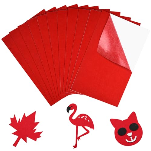 NACHLYNN Self Adhesive Felt Fabric Sheets 7"x11.5" /18x29cm Sticky Back Felt Fabric for Crafts Art Project DIY Sewing Patchwork Decoration (11, Red) - color: Red