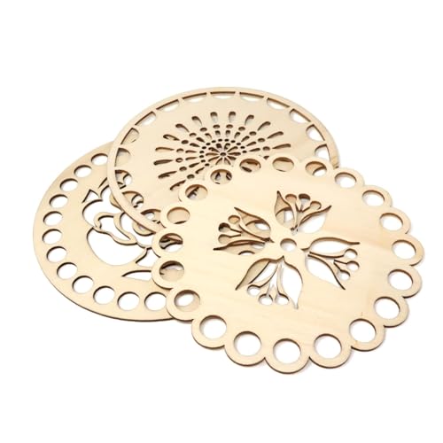 3PCS Wooden Embroidery Floss Organizer Cross Stitch Floss Holder Flower Pattern Thread Organizer with Holes for DIY Sewing Crafts Making, 3 Styles