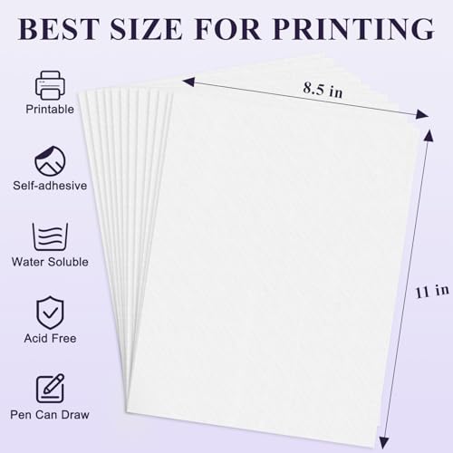 Water Soluble Stabilizer for Embroidery - Stick and Stitch Wash Away Paper 8.5x11 Inch 8-Pack, Printable Stabilizer for Hand & Machine Embroidery, Ideal for Printing & Drawing Patterns