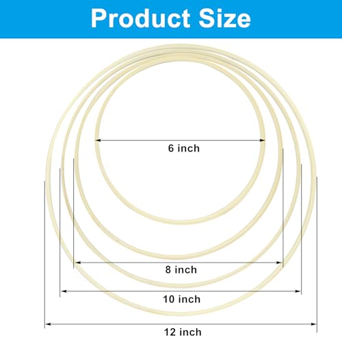 Unlorspy Wooden Bamboo Floral Hoops, 4 Sizes (6/8/10/12 inch), 12Pcs - size: 6/8/10/12 inch,12pcs