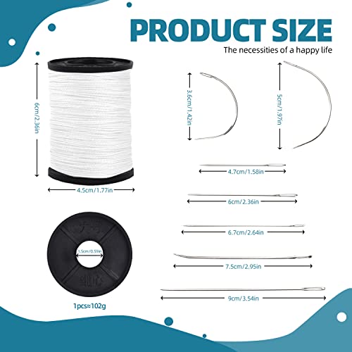 Topus Extra Strong Upholstery Repair Sewing Thread Kit and Heavy Duty Household Hand Needles, Including 7 Styles of Leather Canvas Sewing Needles and 3 Rolls Nylon Thread (70 Yard of Each Roll), White - color: White