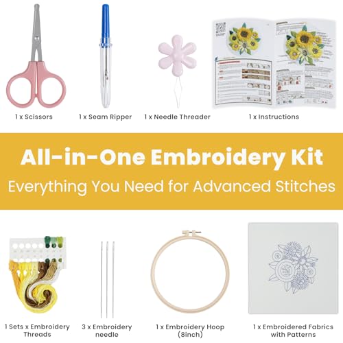 HTVRONT 3D Sunflower Embroidery Kit for Beginners