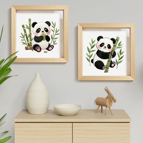 ERKOON Embroidery Kit for Beginners, 2 Set Flower Cross Stitch Set Include Embroidery Cloth Hoops Threads for Craft Lover Hand Stitch with Embroidery Skill Techniques (Panda) - color: Panda