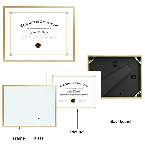 Golden State Art 8.5x11 Gold Aluminum Certificate Frame Real Glass Front - color: Gold (No Mat)