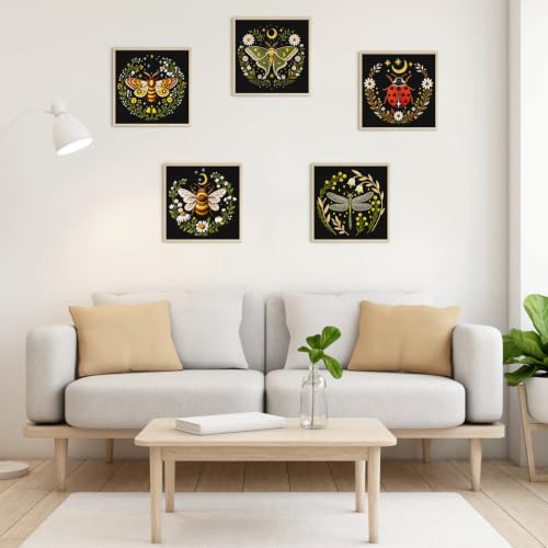 ERKOON Embroidery Kit for Adults, 5 Sets Flower Cross Stitch Set for Beginners Include Embroidery Cloth Hoops Threads for Craft Lover Hand Stitch with Skill Techniques (Starry Night) - color: Starry Night