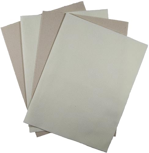 KCS 4/6 pc of 12" x 18" (30cmx45cm) 18CT Counted Cotton Aida Cloth Cross Stitch Fabric (4 pc, Antique White+Oatmeal) - color: Antique White+oatmeal, size: 4 pc