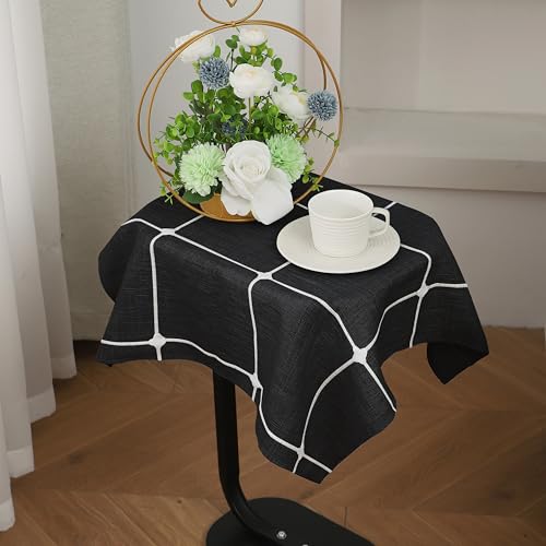 Gernaice Small Square Tablecloth Plaid End Table Cloth 24” x 24” Black - color: Black, size: 24" x 24" (Square)