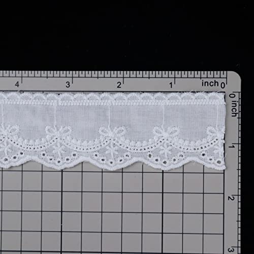 Cotton Lace Trim 7 Yards White Eyelet Lace Ribbon Bowknot Embroidery Scalloped Lace for Sewing Crafts, Dress, Dolls/Pets Clothes (1.5inch) - color: White 1.5inch