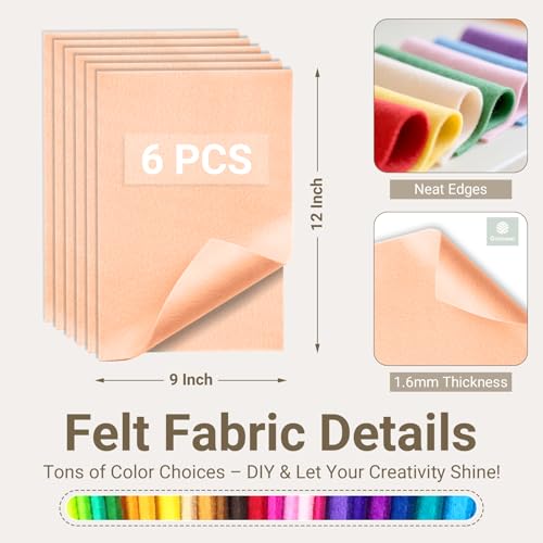 Cream Blush Soft Felt Sheets for Crafts, 9" x 12", 1.6mm Thick, 6 Pcs - color: Cream Blush