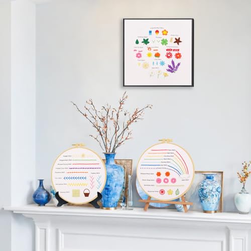 Ponpon 3 Sets Embroidery Kit for Beginners, Embroidery Kit for Adults with Follow Instruction, Cross Stitch Kits with Wooden Embroidery Hoops (Stlye F) - style: Stlye F