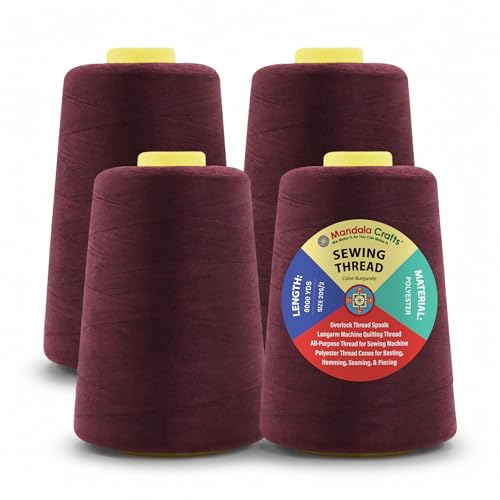 Mandala Crafts 20S/2 Burgundy Polyester 4 Pack of Serger Threads Cones - color: Burgundy, size: Pack of 4 20S/2 24000 YDs
