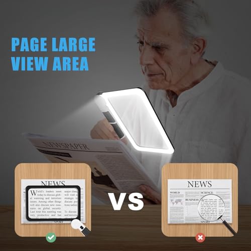5X Handheld Magnifier for Page Reading - Large Folding Lighted Magnifier with 48 LED Lights (3Modes), Rectangular Handhold Magnify Lens Gifts for Reading Small Prints, Low Vision, Seniors - style: Full-Page Black