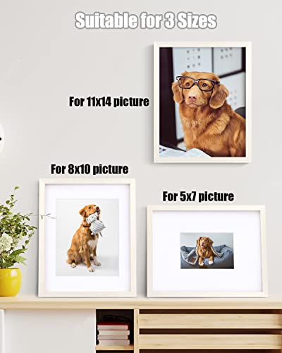 Egofine 11x14 Picture Frame Made of Solid Wood with Plexiglass, Display Pictures 5x7/8x10 with Mat or 11x14 Without Mat for Tabletop and Wall Mounting, Beige - color: Beige, size: 11x14