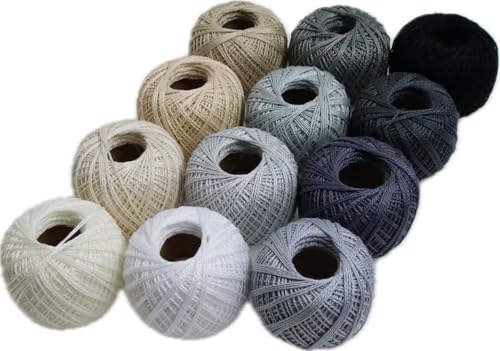 KCS Mercerized Pearl Cotton Thread Size 8 Crochet Needlework Embroidery Threads Ball (12, 12balls01) - color: 12balls01
