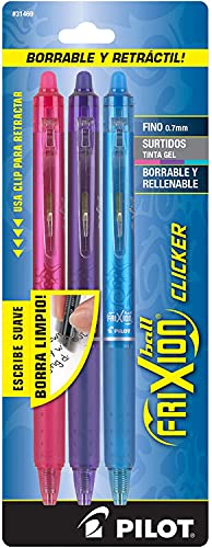 PILOT FriXion Clicker Erasable, Refillable & Retractable Gel Ink Pens, Fine Point, Pink/Purple/Turquoise Inks, 3-Pack (31469)