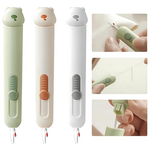Dual Function Seam Ripper and Needle Threader Compact Design Needle Threaders for Hand Sewing Threaders for Sewing Perfect for Easy Stitch Removal and Threading Needles Efficient Seam Ripping（3PCS） - color: GREEN WHITE ORANGE