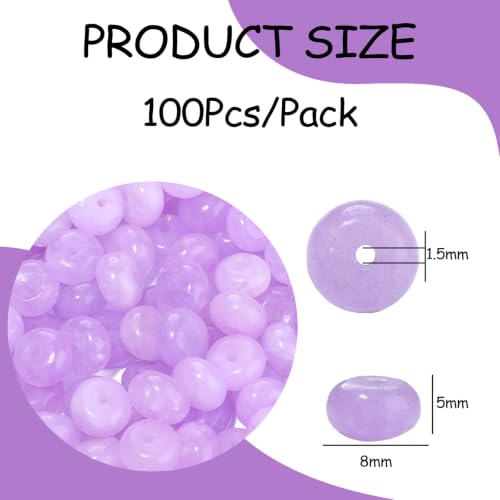 5x8mm 100Pcs Natural Purple Rondelle Beads for Jewelry Making Loose Spacer Abacus Disk Beads Gemstone for Bracelets Necklace DIY Crafts - color: Purple