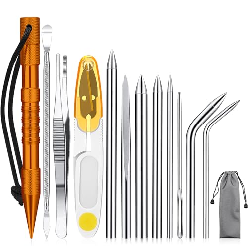 Ferraycle 12 Pcs Paracord FID Set Stainless Steel Knotter Tools Marlinspike Set Paracord Stitching Lacing Stitching Needles and Smoothing Tool Knotter Tools for Work Leather Weaving(Orange) - style: Orange