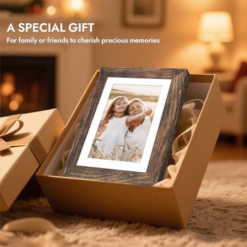 Hongkee 6x9 Picture Frame with Real Glass Wood Frame, 1 Pack (with Mat 5x8) - color: Rustic Brown, size: 6X9 in