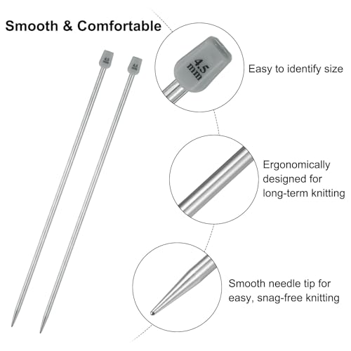 uxcell 2Pcs 4.5mm(7) Single Pointed Knitting Needles Stainless Steel 9.84 Inches Length Metal Weaving Tool for Handmade Projects DIY Knitting - size: 4.5mm, 9.84"