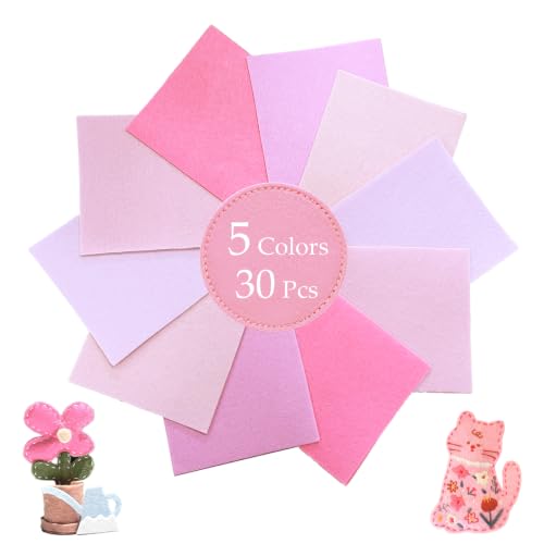 30Pcs Stiff Felt Sheets, 1mm Thick Felt Fabric Squares for Sewing & DIY - color: Pink Series