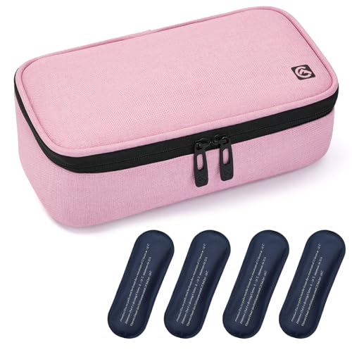 ALLCAMP Insulin Travel Cooler Case, Large Capacity, 4 Ice Packs, Pink - color: Pink