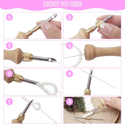 MSDADA 29PC Punch Needle Kit for Adults Beginner, Adjustable Punch Needle Tool with Different Size Needles, Wooden Handle Embroidery Pen Set, Perfect for Gifts, Decoration & DIY Craft Project