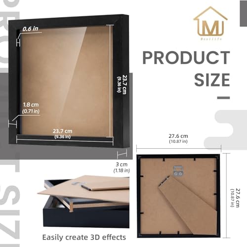 Muzilife 10x10 Shadow Box 3D Picture Frames, Wood, Real Glass, White,2 Pack - color: 2pc 10x10-black
