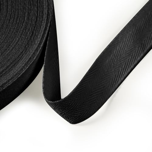 Cotton Twill Tape Ribbon 1/2 Inch Wide Tape Herringbone Webbing Roll Bias Binding Tapes for Sewing and DIY Crafts, Natural (Black, 1/2 Inch, 10 Yards) - color: Black, size: 1/2 Inch, 10 Yards