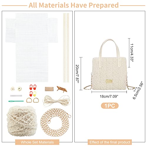 WADORN 18pcs DIY Knitting Crochet Kit, Hand-Knit Woven Bag Making Tool, Cross Stitch Mesh Plastic Canvas Sheets Set, Handmade Purse Needlepoint Kit, Crossbody Crafting Material, Beige - color: Beige