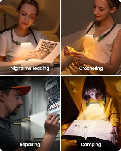 Glocusent Bendable Neck Light, 100 Hours Reading Light for Book Lover Gifts - color: Green