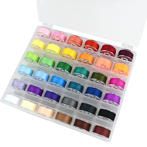36 Pcs Bobbins and Sewing Threads Prewound Bobbin Thread with Storage Plastic Case Assorted Colors Sewing Thread Set for Brother Babylock Singer Janome Embroidery and Sewing Machine Polyester Thread