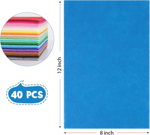 12x8 Inch 40 Pcs Felt Sheets for Crafts, 40 Colors Craft Supplies - size: 8x12/40pcs