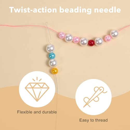 12 PCS Twist Seed Beading Needles, 4 Inch Long Twisted Wire Foldable Eye Silver 0.01Inch Diameter Stainless Steel Beading Needles for Jewelry Making, Seed Beads, Bracelets, Necklaces