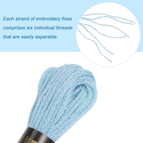 HARFINGTON 24 Skeins Embroidery Floss 8m Each Egyptian Long Fiber Cotton Cross Stitch Thread 26S/2x6 for Embroidery Projects Bracelet, Sky Blue - color: Sky Blue