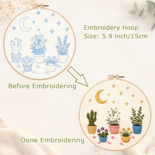 Nuberlic Potted Plant Embroidery Kit for Beginners - color: Botanical