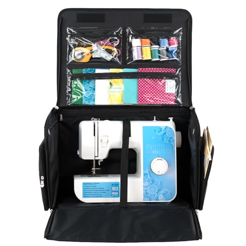 Everything Mary XL Rolling Sewing Machine Case – Grey Floral Craft Bag with 4 Wheels – Portable Organizer - color: Grey Floral