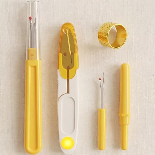 Seam Ripper for Sewing 4-Pc Set, Large and Small Stitch Ripper with Thread Snips, Ergonomic Thread Remover Tool with Metal Thimble for Embroidery, Quilting, Hemming