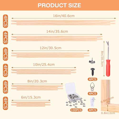 Bensbl 24Pcs Needlepoint Stretcher Bars Kit, 6 Sizes, Cross Stitch Frame - color: 24Pcs