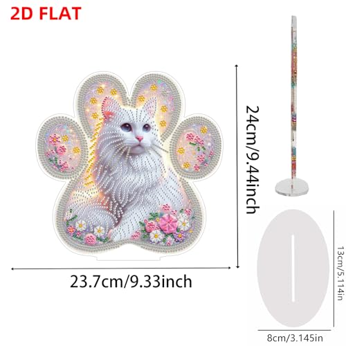 POETRYDRAW Diamond Art Ornament Desktop Kit Cat Flower, Stand Up Diamonds Painting Ornament for Adults, 5D DIY Special Diamond Gem Craft Tabletop Placement Board Kit - color: Cat Flower