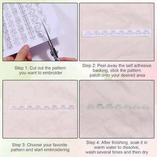 GLOBLELAND 4 Sheets Floral Lace Water Soluble Embroidery Pattern - color: Floral Lace