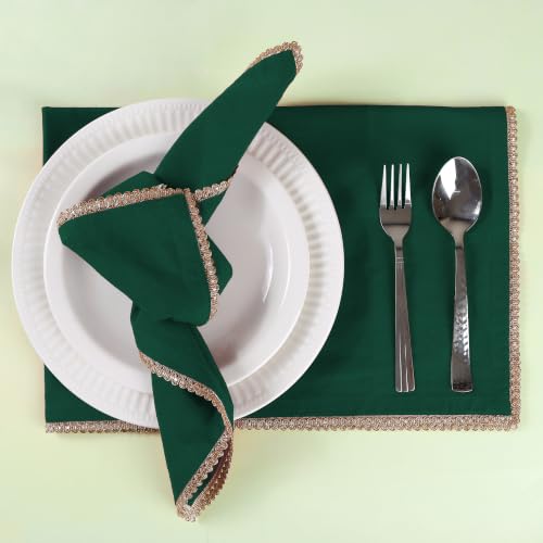 Lace Cloth Napkins, 100% Cotton, 12 Pack, 20x20 Inch, Eden Green/Golden - color: Eden Green/Golden Lace, size: 20" x 20" (Set of 12)