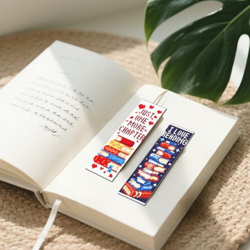 FREEBLOSS 6 Set Cross Stitch Bookmark Kit 11CT DIY Cross Stitch Kits Books Pattern Stamped Embroidery Kit with Instructions Bookmark Making Set for Adult Beginners 8x2.4inch