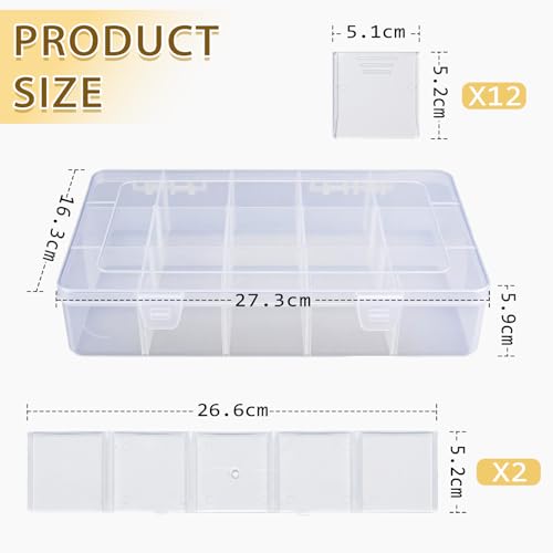 YuYueWeiXiao 15-Grid Large Plastic Storage Box with Shelves, Transparent compartments, Ideal for Snacks, Bead Crafts, Jewelry, and Fishing Gear. Dimensions: 10.6 x 6.7 x 2.2 inches.
